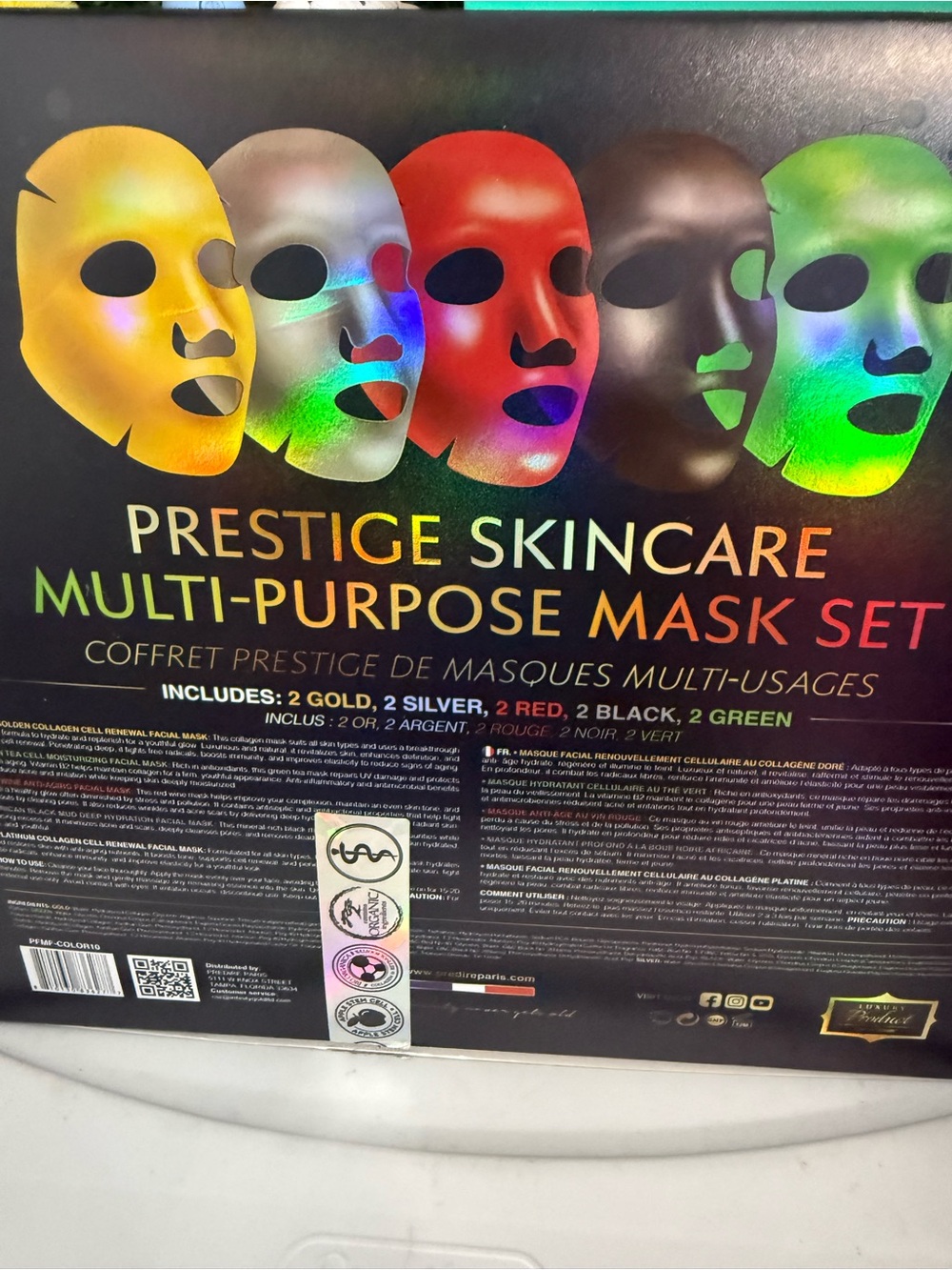 Prestige Skincare Multi-Purpose Mask Set — Gold, Silver, Red, Black, Green